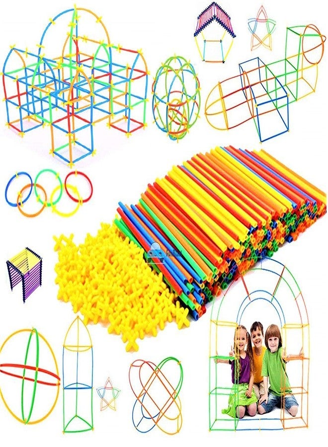 NIYANETAIL Baby Building Construction Puzzle Children's Puzzle Straw Blocks Pipette Stitching Assembly Straw Build Blocks Creative Toy- Multi Color - Image 1